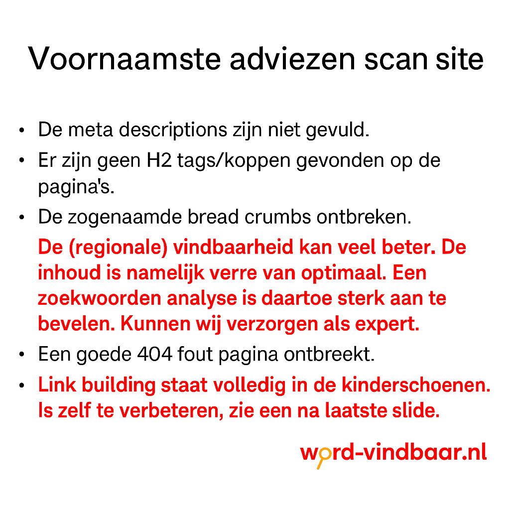 vindbaarheid website testen, vindbaarheid google testen, website scan SEO